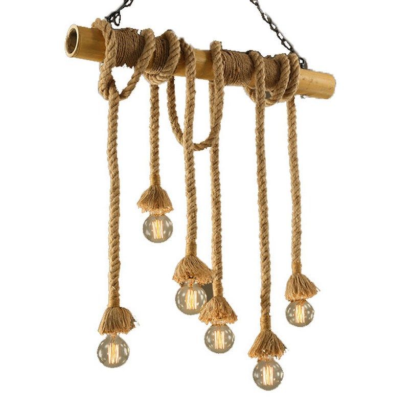 美式乡村田园工业复古铁艺麻绳客厅餐厅书房吧台个性创意竹艺吊灯
