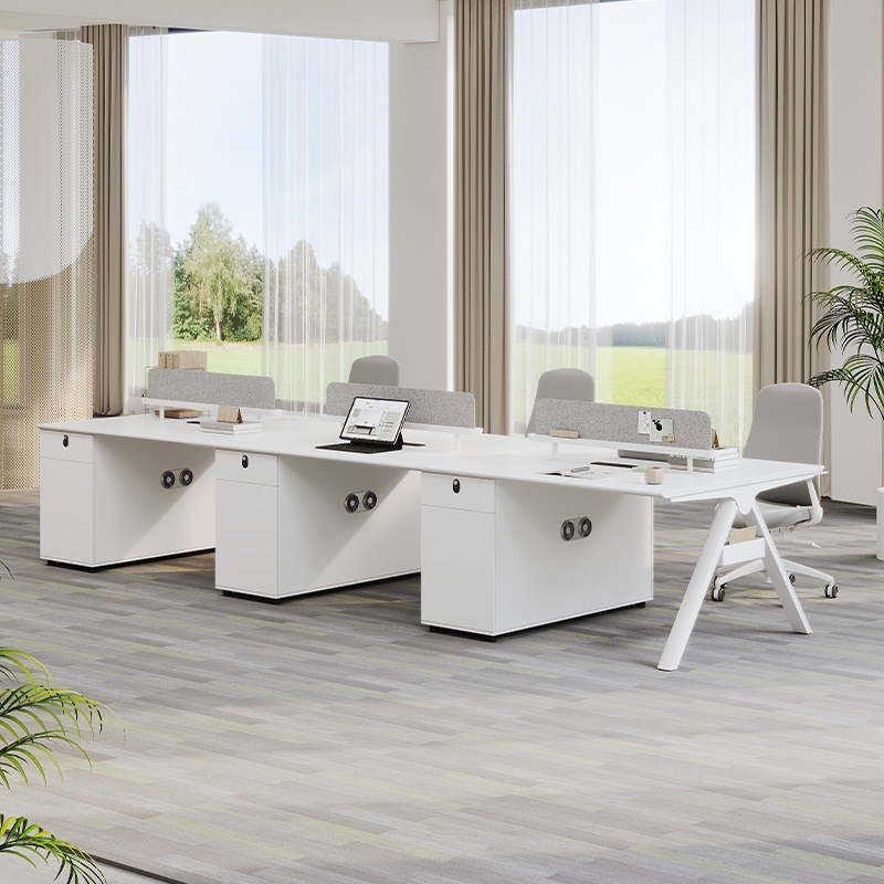职员办公桌椅组合简约现代白色2/4/6人位屏风工位员工卡位电脑桌