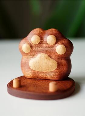 Joe/猫爪王座可爱创意摆件手机支撑架原木办公桌面装饰家居礼物