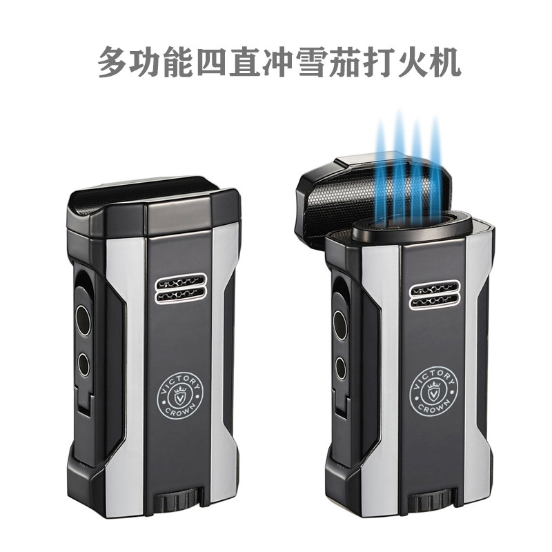 雪茄打火机金属多功能打火机可充气专用点烟机防风四直冲蓝火焰