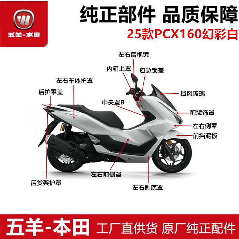 适用于25款PCX160全车外壳幻彩白前装饰罩前挡泥板前侧罩