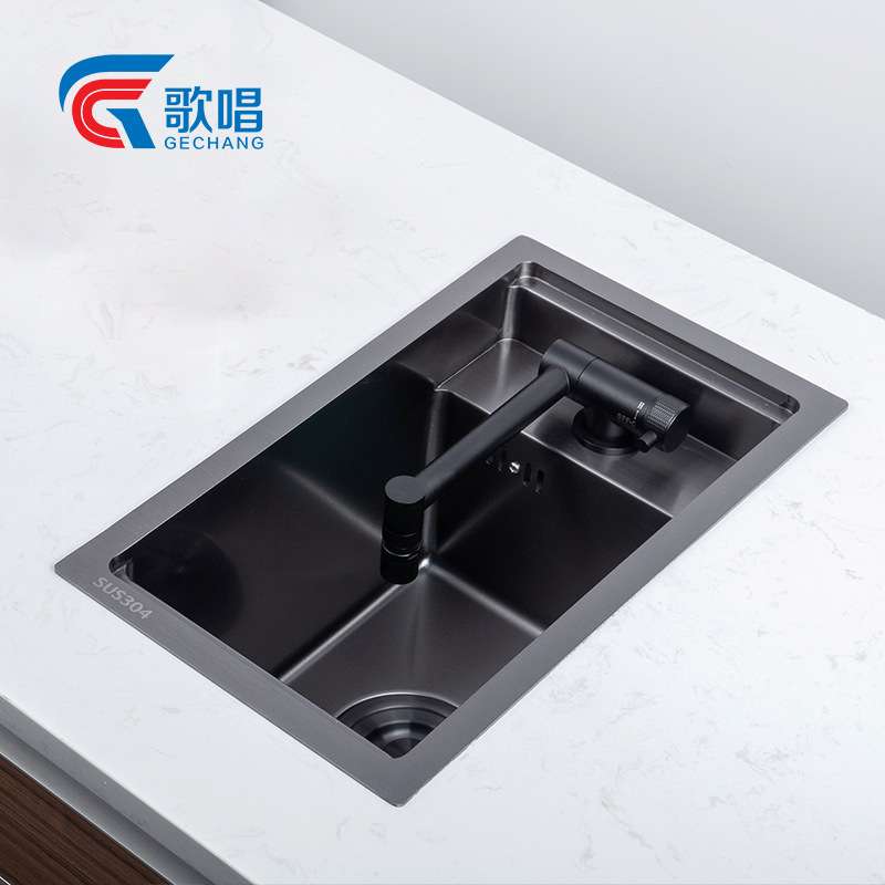 歌唱隐形水槽隐藏式迷你小单槽吧台中岛台水池不锈钢纳米黑色加厚