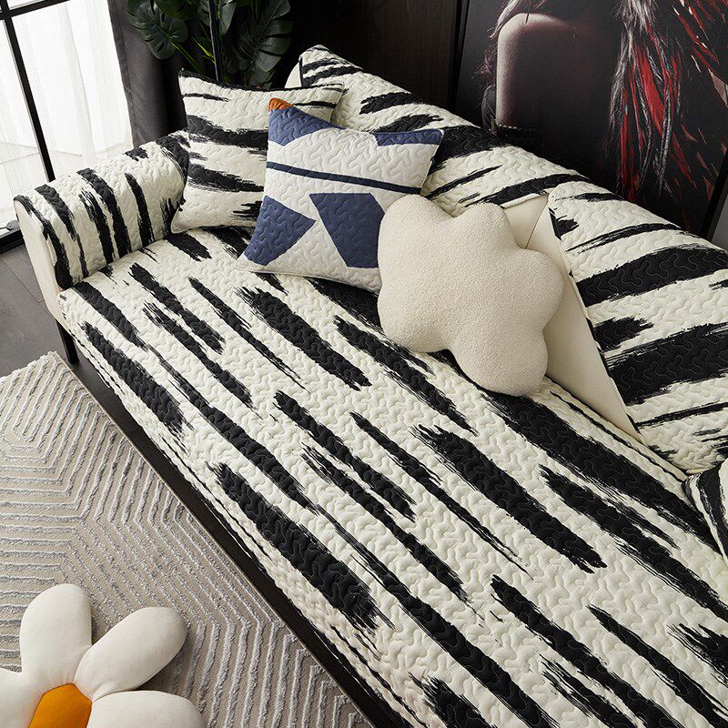 纯棉面料沙发垫四季通用全棉夹棉简约几何图案防滑靠背巾沙发罩盖