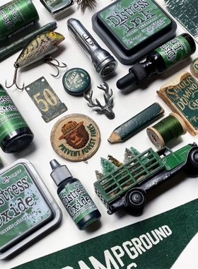 晕染Tim Holtz新色印泥凸粉喷雾乡村荒野圣诞绿Rustic Wilderness