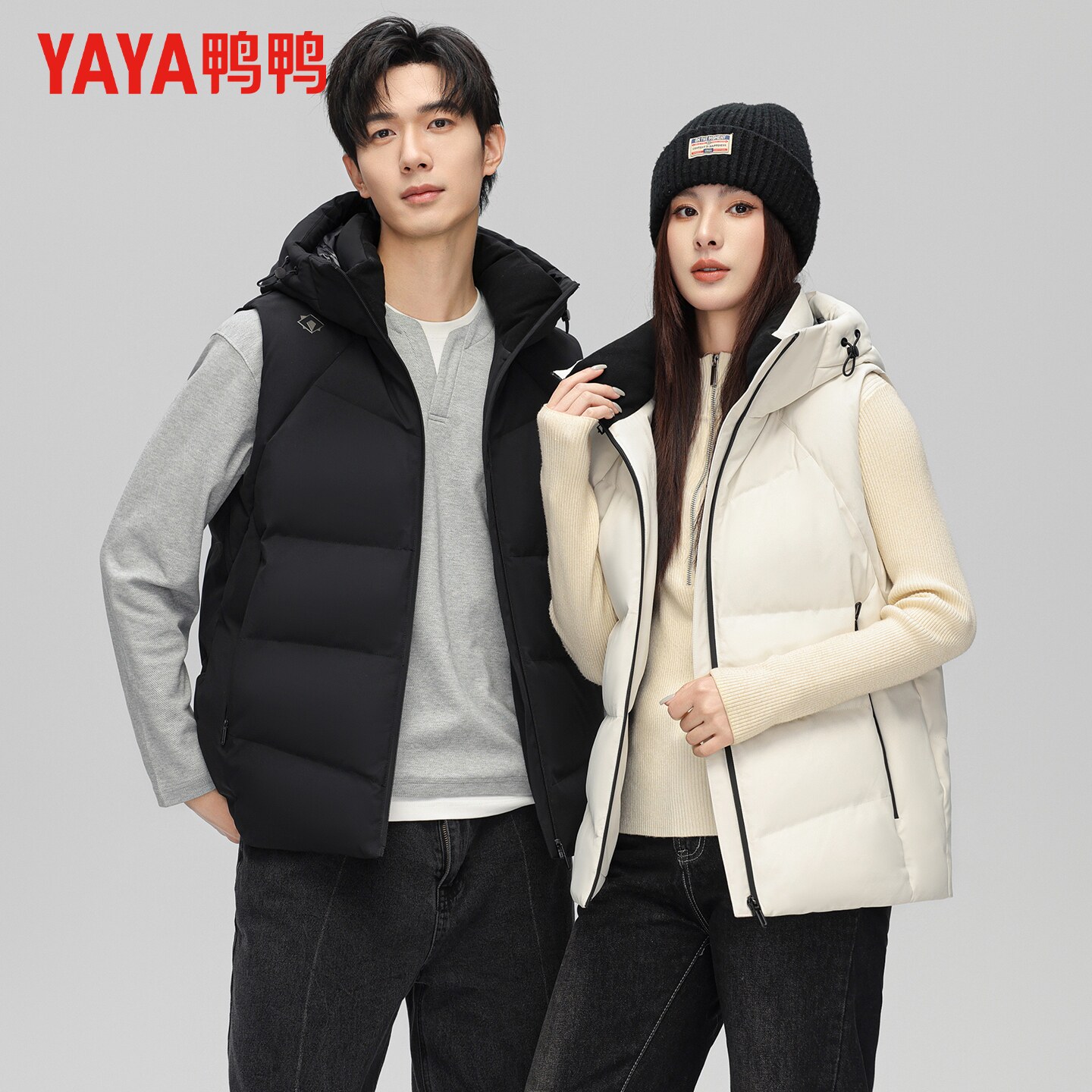 鸭鸭羽绒马甲男款冬季户外休闲无袖马夹短款连帽保暖外套