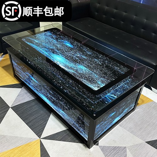 现货ktv茶几发光星空欧式酒吧台钢化玻璃不锈钢茶几七彩变色简约