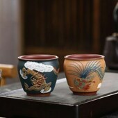 紫砂高端茶杯龙凤呈祥对杯全手工主人杯手绘双色大号精品茶具茶杯