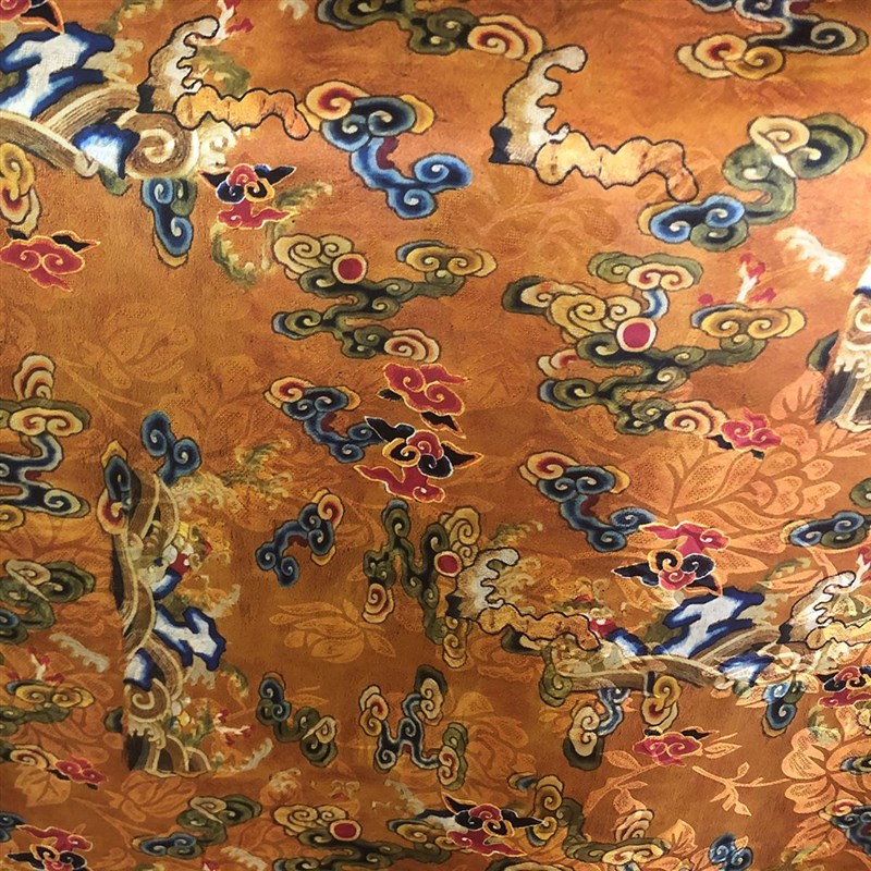 华传雨丝绸面料 祥云印花交织提花桑波缎新中式服装丝绸面料