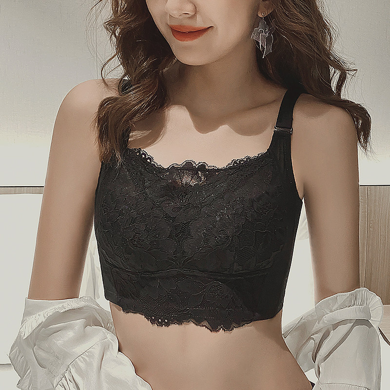 抹胸式防走光内衣女薄款夏季w六排扣收副乳调整型黑色裹胸大码文
