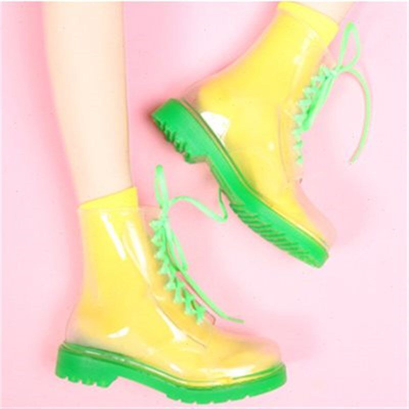 透明雨鞋水晶果冻鞋平底马丁雨靴时尚防水防滑女鞋糖果色水鞋