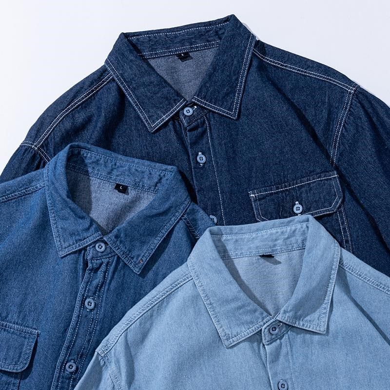 三顺男式春秋亚麻牛仔衬衫韩系少年感经典随性休闲风柔软亲肤长袖