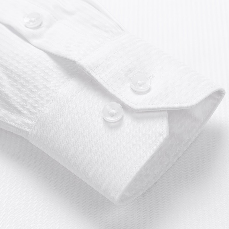 HN商务白色暗条纹男士衬衫长袖全棉隐暗纹高级感提花大码衬衣