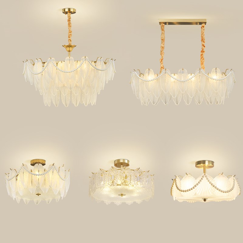 法式客厅吊灯后现代轻奢复古羽毛卧室灯广东中山灯具组合全屋套餐