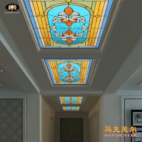定制复古过道吊顶玄关隔断屏风门窗欧式装饰彩色镶嵌教堂艺术玻璃