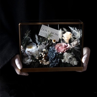 永生花玫瑰高级微景观干花束玻璃罩礼盒圣诞生日情人节送闺蜜女友