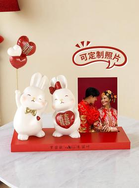 结婚礼物送新人实用客厅卧室婚房装饰品创意订婚新婚情侣兔子摆件