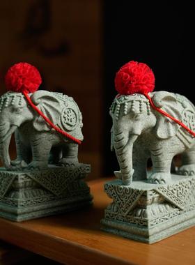 青石聚财吸水招财象一对吉祥摆件户外客厅家居办公桌镇家之宝装饰