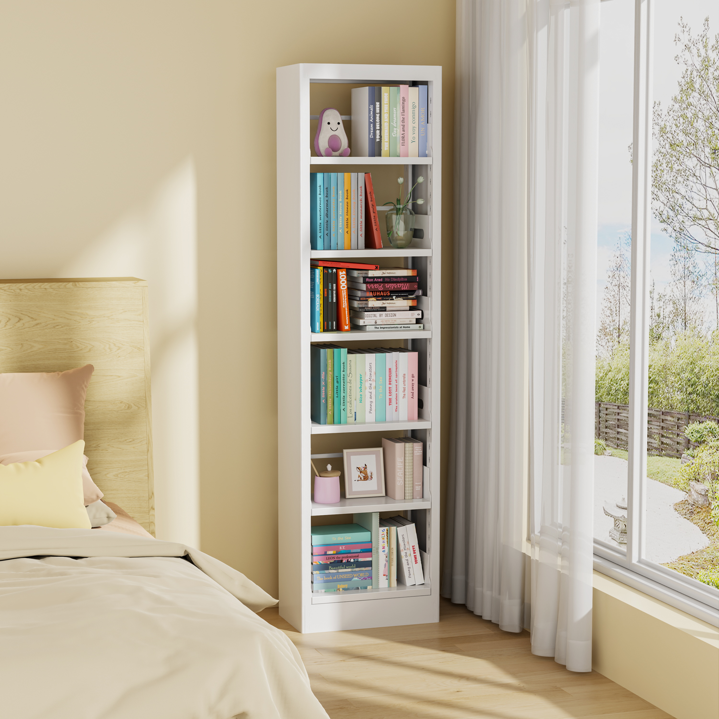 钢制简易书架置物架落地卧室靠墙转角儿童收纳书柜小户型夹缝窄柜