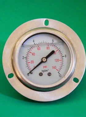 YN60ZT 10Kg/145Psi不锈钢轴向带边耐震充油压力表油压表面板式