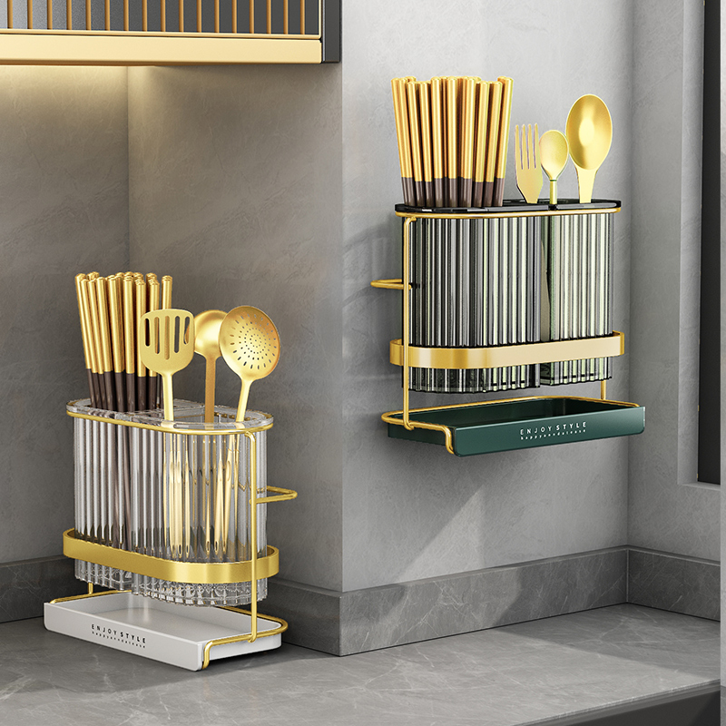 轻奢厨房置物架免打孔筷子收纳盒壁挂沥水筷子筒家用筷子篓筷子笼