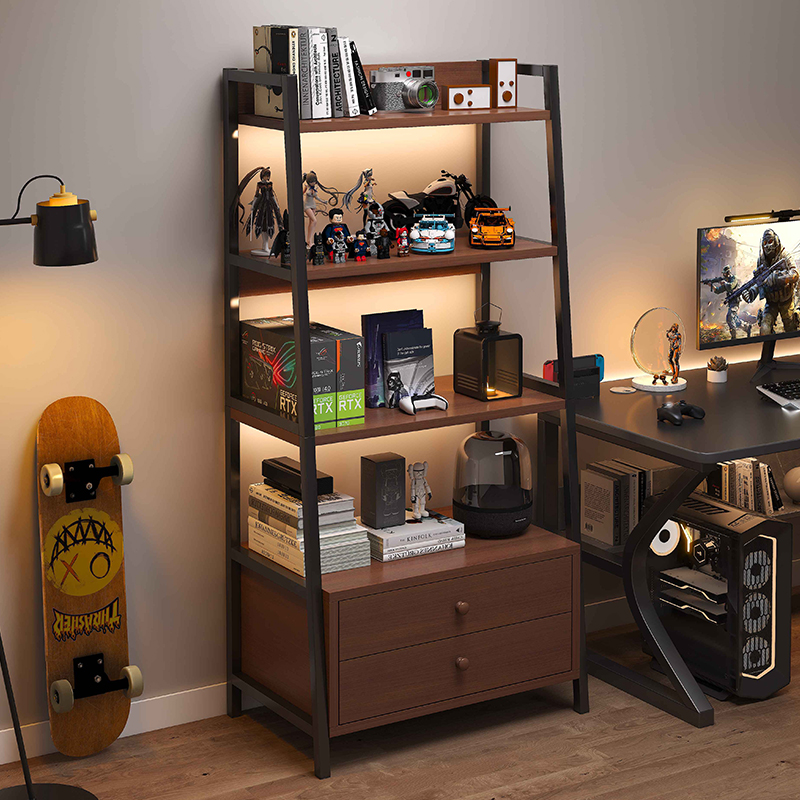 电竞房置物架落地书架客厅卧室手办展示柜铁艺收纳架家用学生书柜