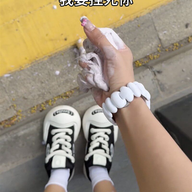 新款百搭鞋开口笑男女情侣帆布鞋低帮增高黑白insX板鞋秋天鞋子