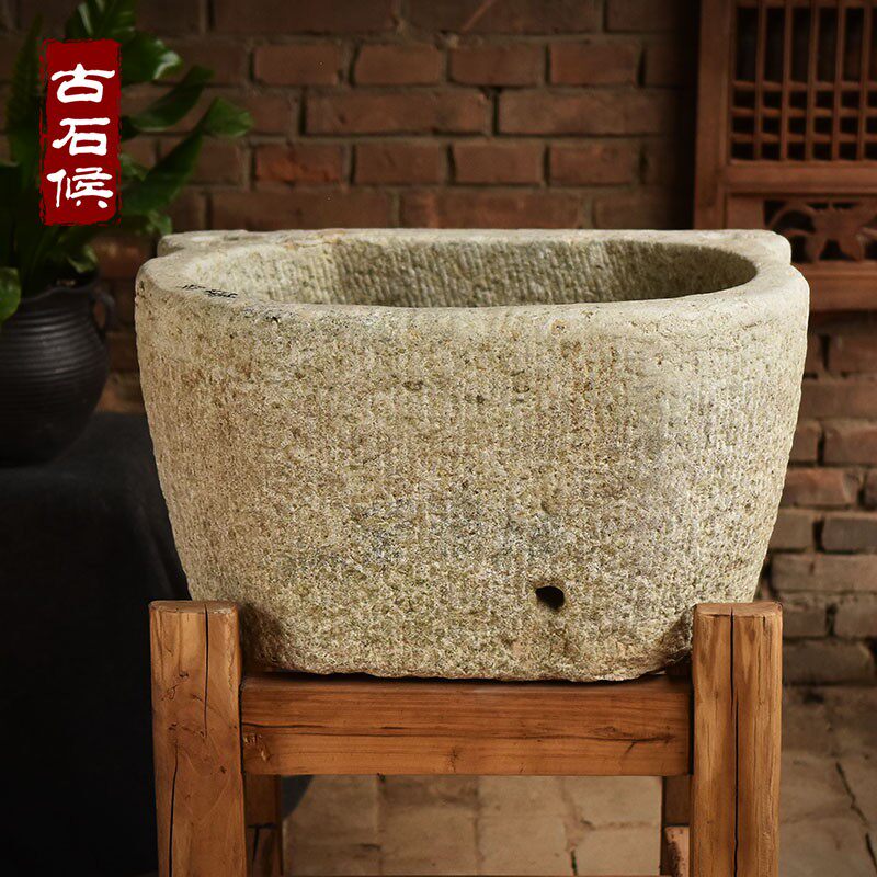 汉白玉牛槽精品聚宝m盆老石槽鱼缸阳台水景庭院流水组合荷花缸石