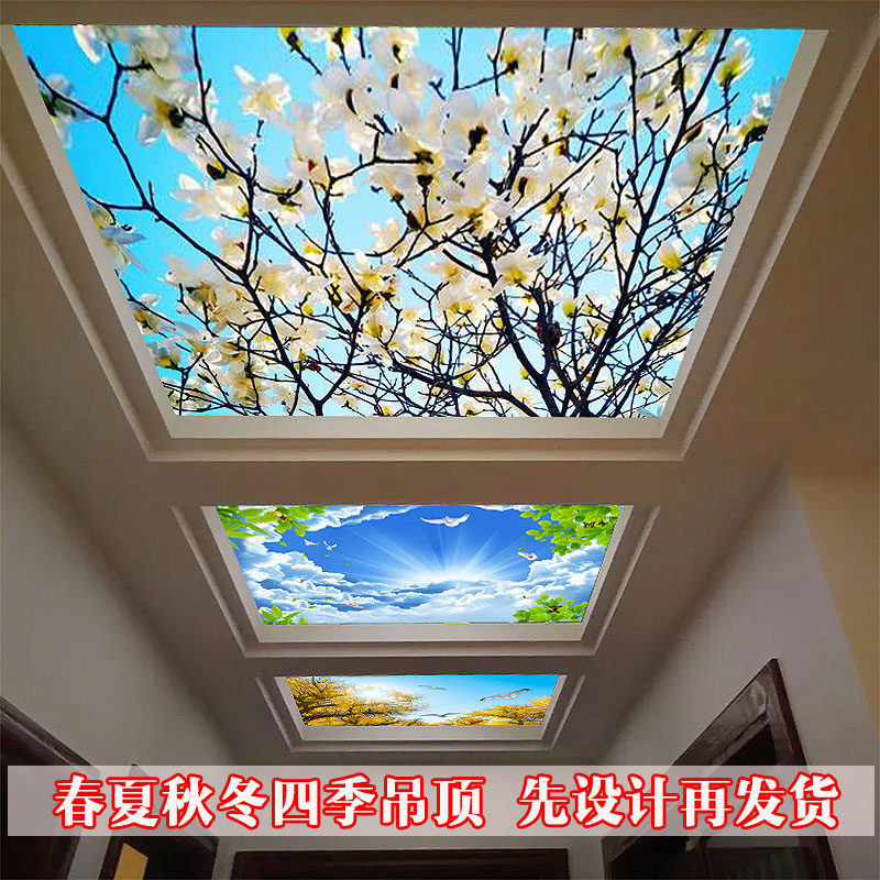 艺术玻璃吊顶春夏秋冬装饰背景墙过道走廊客厅玄关W吊顶透光玻璃