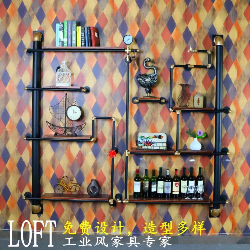 工业风装饰墙架子壁挂式展示架y书架分层隔板铁艺水管墙上置物架