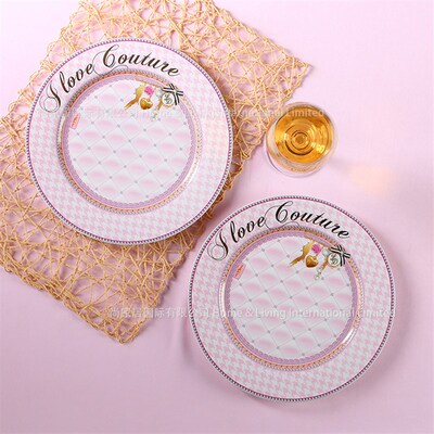 欧洲时尚Little Diva精美可爱粉红皮革首饰盘子陶瓷盘平盘西餐盘