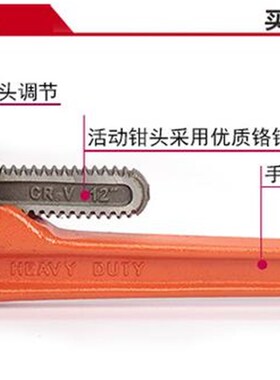 钢盾 可更换钳头重型管子钳 水管钳子 管道工具 S104006-S104048