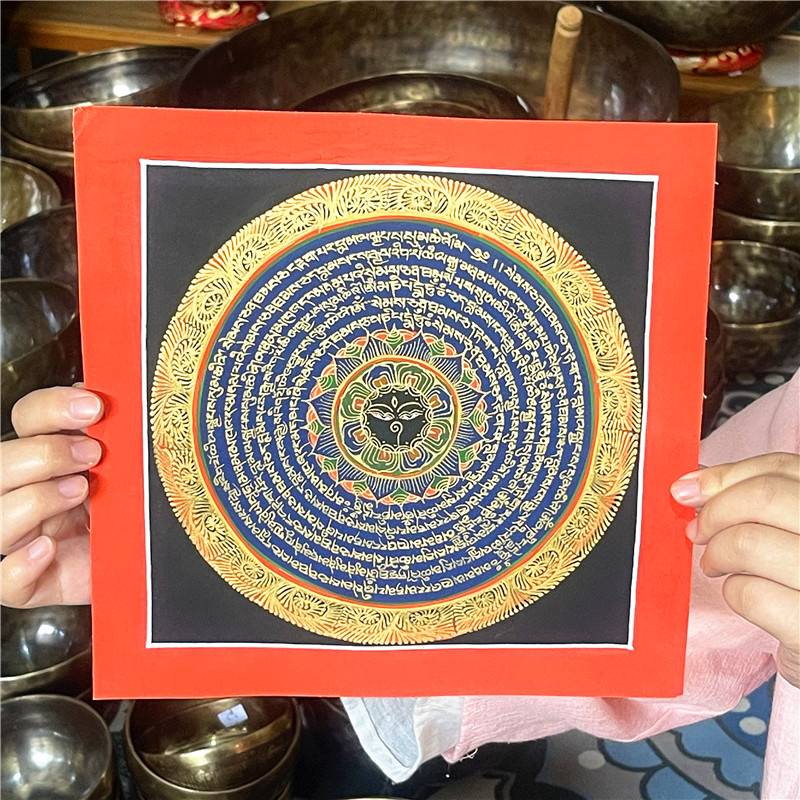 保真西藏尼泊尔纯手绘六字真言唐卡客厅佛堂挂画画书房走廊装饰画