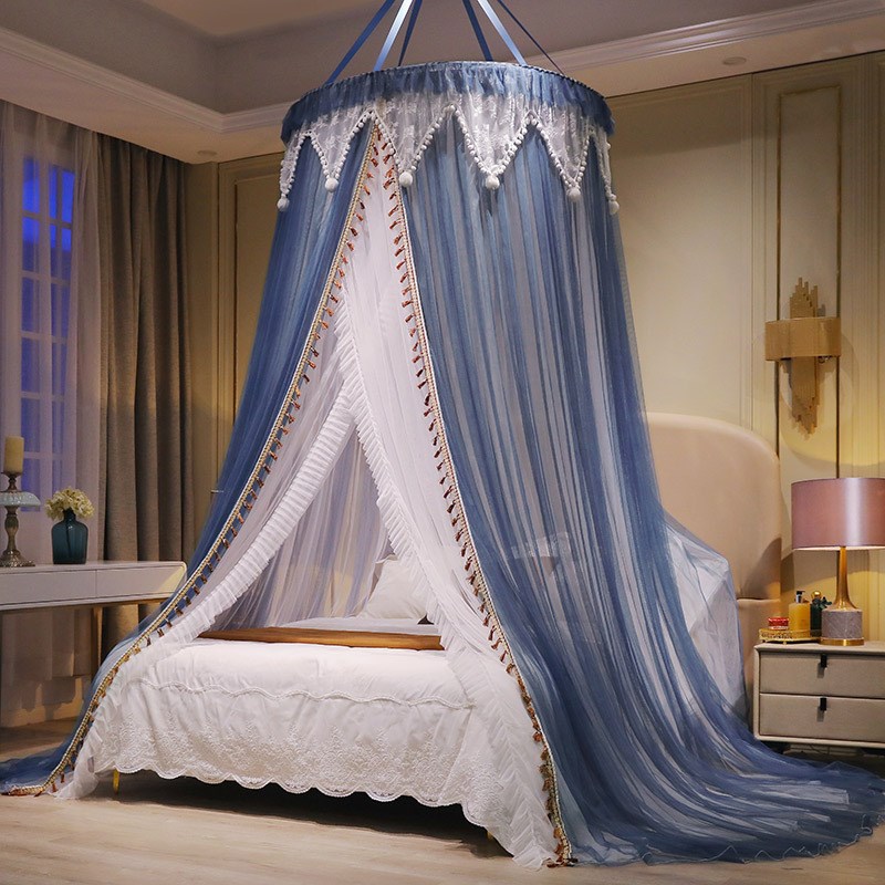 新家用落地式儿童公主风帐子双层帐纱免安装蚊帐吊挂圆顶床幔