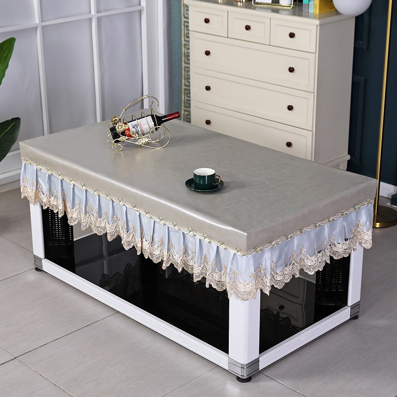 油蜡皮刺绣花边皮罩烤火桌防水防烫长方形茶几罩套防油皮革桌布