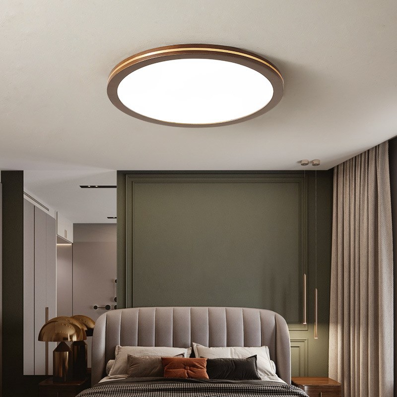卧室灯吸顶灯新中式客厅灯具现代简约大气超薄胡桃色实木创意灯饰
