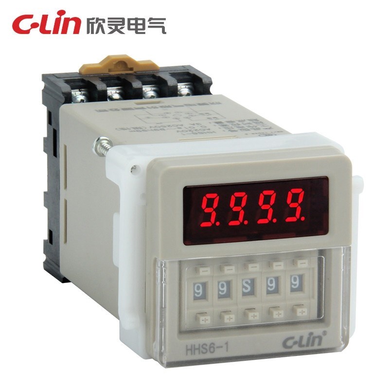 欣灵HHS6-1数显时间继电器DC24V AC220V通电延时JSS48A-1Z含底座