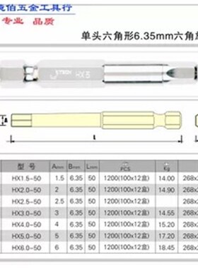 捷科单头六角形6.35mm旋具头单头批头电动批头HX1.5-650 10支价