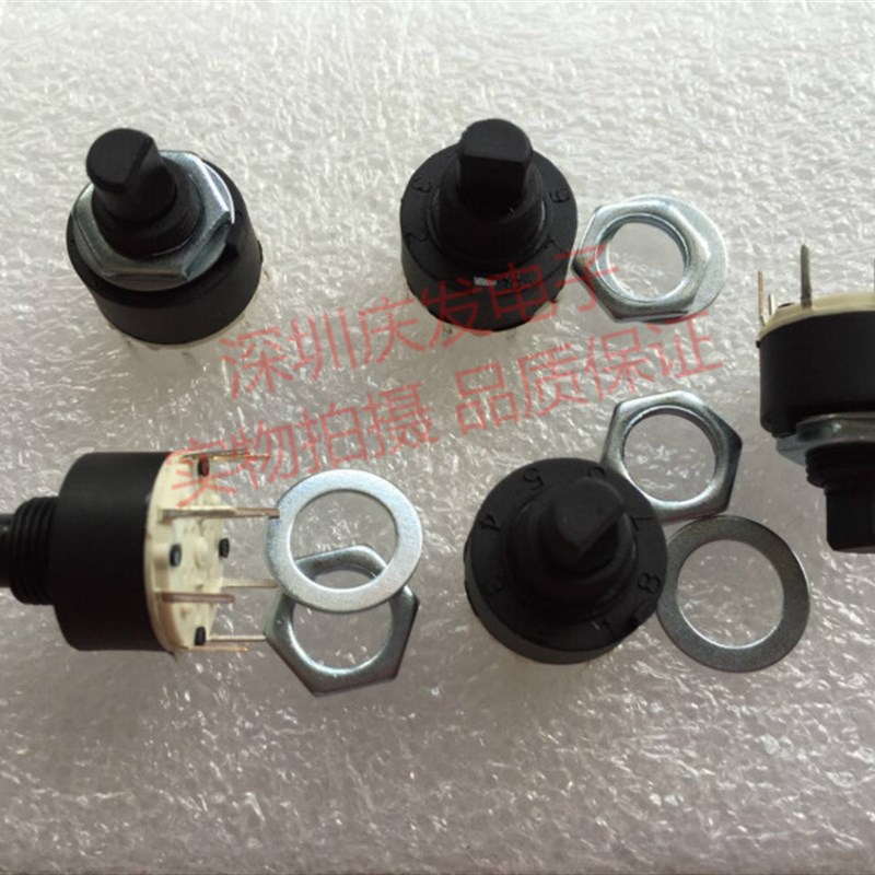 SR16全塑料16MM波段开关旋转开关8脚切换开关1刀4档D字轴长10MM