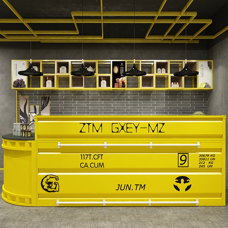 工业风收银台复古前台柜台铁艺转角吧台小型商用桌酒吧餐厅接待台