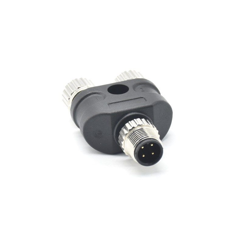 M12 Y型连接器M12-4芯A型接插件航空插头三通插头转接头 分线器