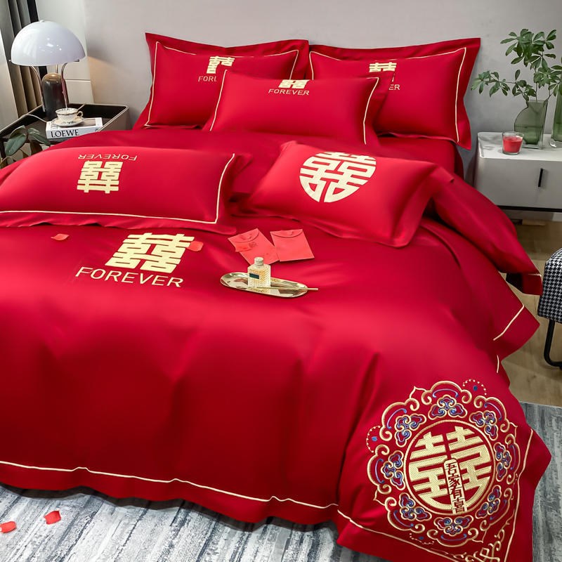 结婚四件套床上用品被子被褥全套大红婚嫁喜被婚庆被子全套一整套