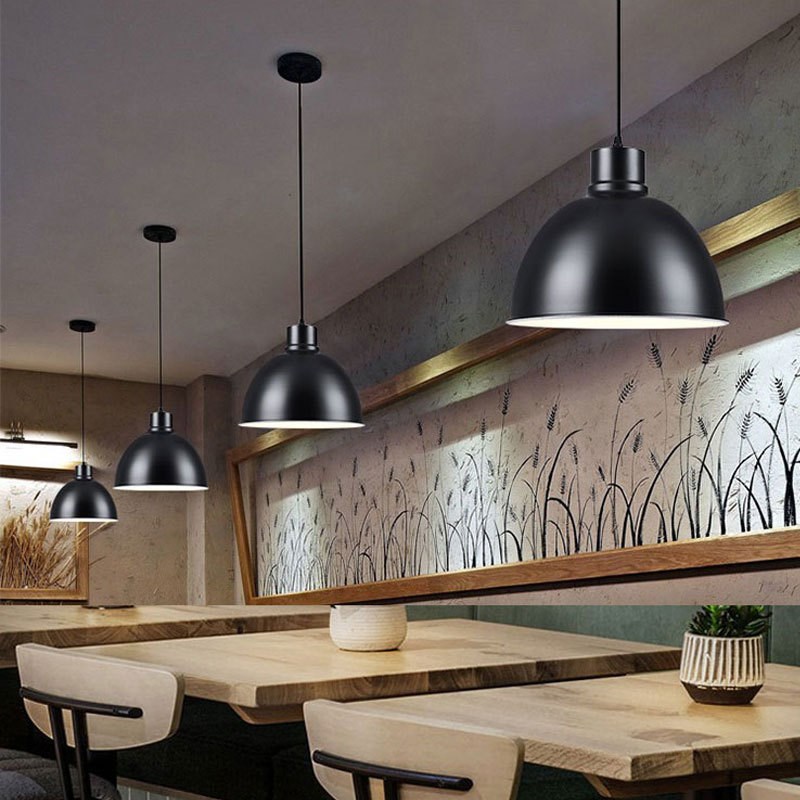 单头餐厅灯金属黑色美式铁艺半圆灯罩现代简约吧台工业风餐厅吊灯