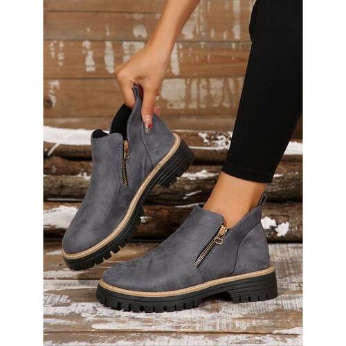 L 12474 Chunky Heel Side Zip Martin Ankle Boots 粗跟侧拉链大