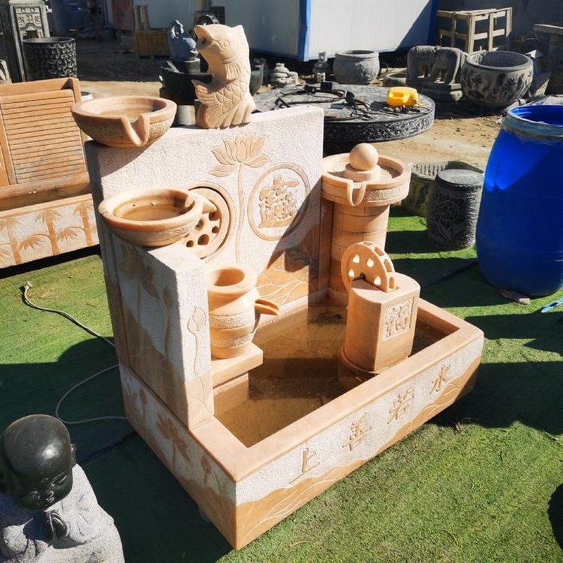 老旧石槽鱼缸鱼池石头石缸养鱼户外庭院石磨青石马槽景观流水摆件