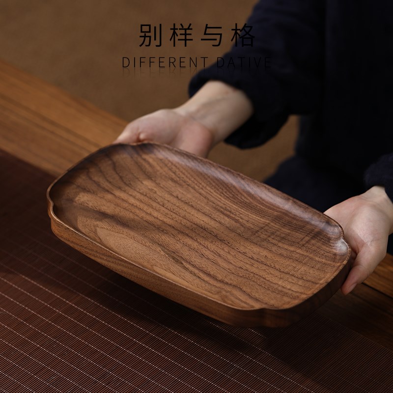 胡桃木制托盘长方形下午茶甜品盘椭圆家用in风实木小蛋Z糕盘点心