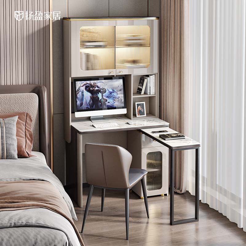 扬盈轻奢岩板书桌书架一体储物柜现代简约学生家用书房转角电脑桌