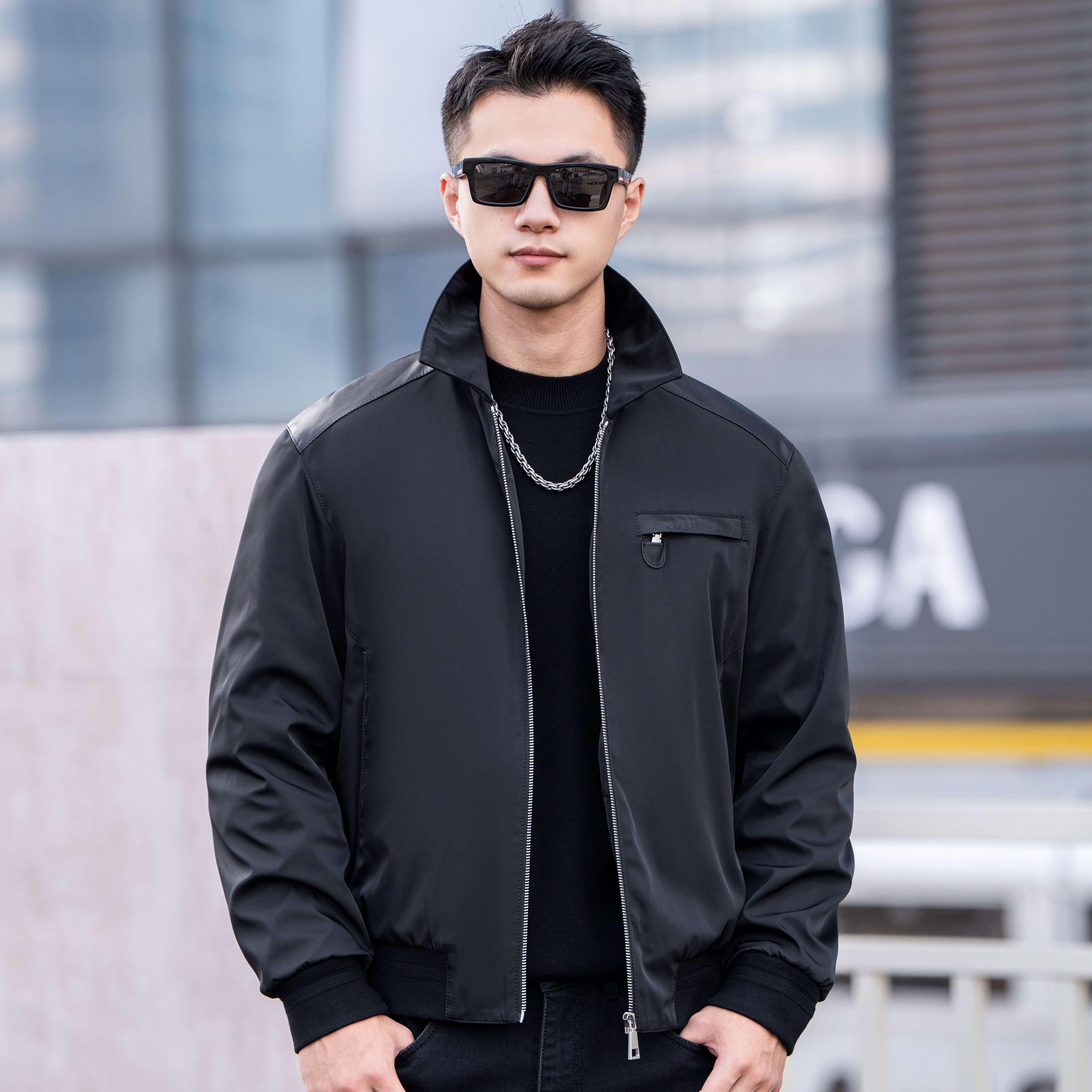 飞行员美式风羽绒服男短款黑色拉链修身休闲外套机能休闲轻奢男士