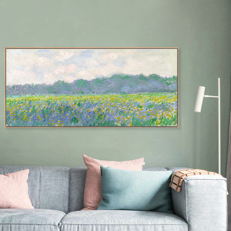 july art长款莫奈高级灰《油菜花》现代风景挂画北欧风装饰画卧室