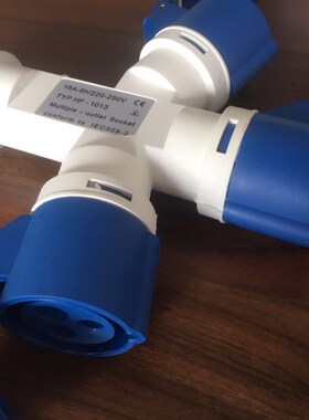 新款TYPE-1013 IP44防水工业插头插座16A分支器1分3 2P+E 220V 6H