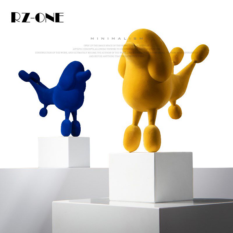 Rzone 现代简约植绒莱茵克蓝小狗软装饰品样板间客厅茶几桌面摆件 - 实物图